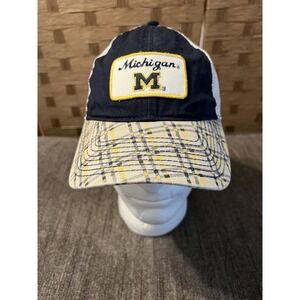 Michigan Wolverines Vtg Adjustable Hat Cap NCAA Plaid Bill Very Good Cond One Sz